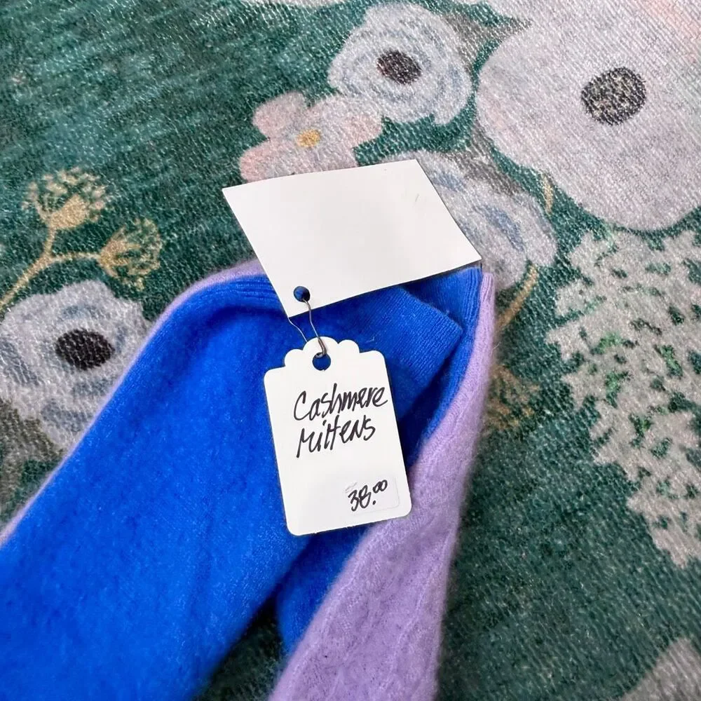Cashmere Mittens Long Upcycled Handmade Blue Purple Knit Gloves Womens Adult NWT